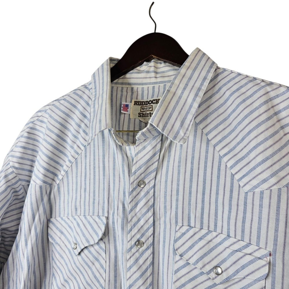 Vintage Ruddock Western Pearl Snap Shirt 5XL Blue Stripe Long Sleeve Cowboy Yoke - Picture 3 of 5